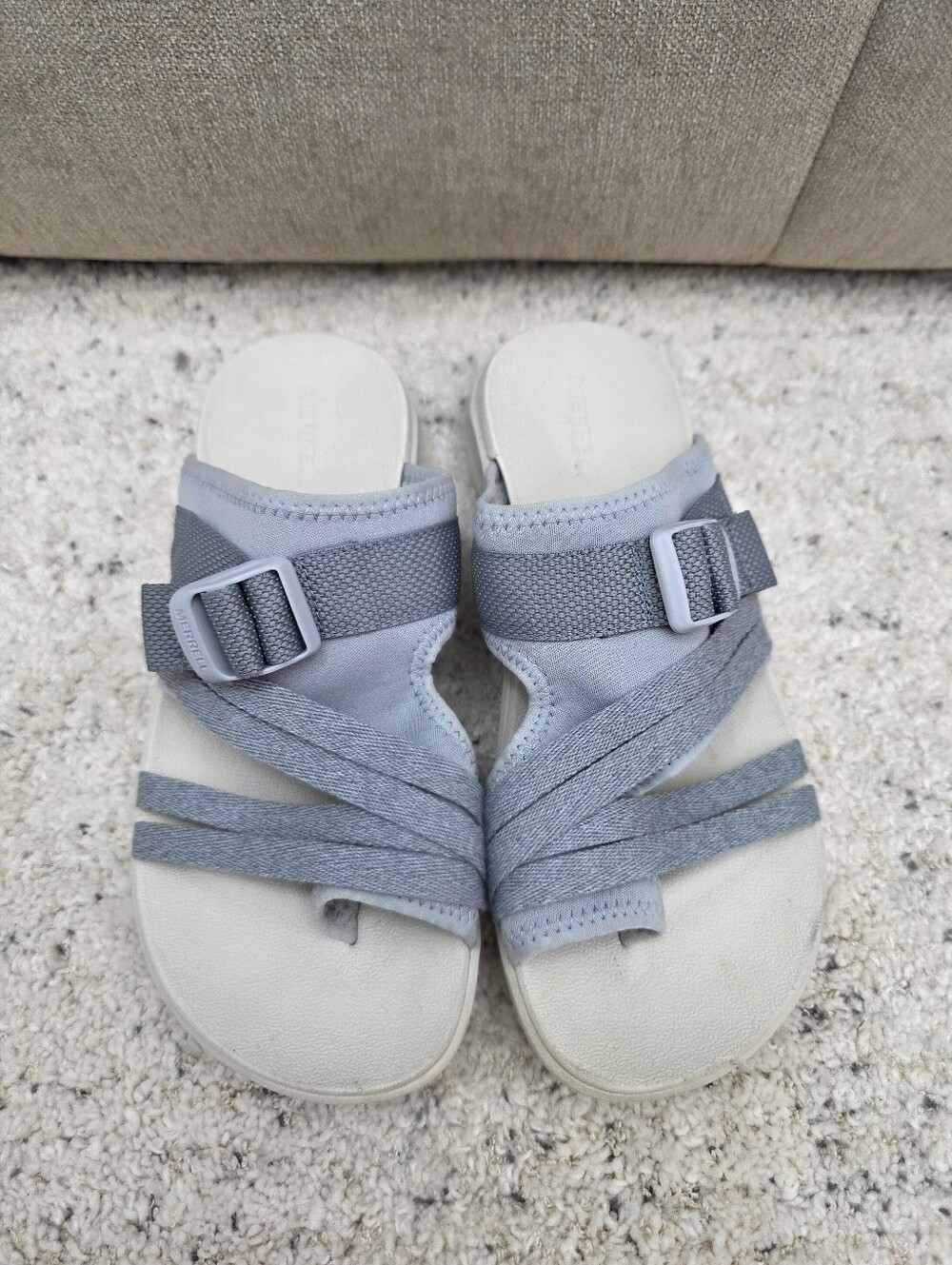 Merrell Size 9 Light Gray Slide Sandals with Buckle Straps